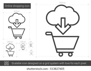 Online shopping vector line icon isolated on white background. Online shopping line icon for infographic, website or app. Scalable icon designed on a grid system.