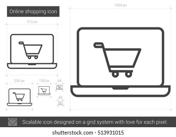 Online shopping vector line icon isolated on white background. Online shopping line icon for infographic, website or app. Scalable icon designed on a grid system.