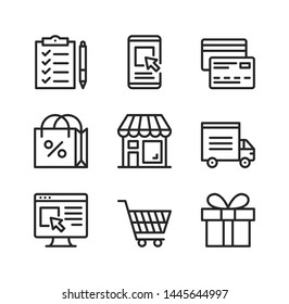 Online shopping vector line icons. Ecommerce, e-commerce, online retail business, electronic commerce concepts. Simple outline symbols, modern linear graphic elements collection. Line icons set