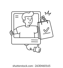 Ilustraciones de contorno de Vector de compras en línea. Archivo EPS 10