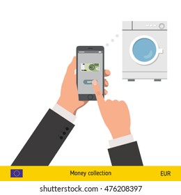 Online shopping for washing machine. Euro banknote. E-commerce platform concept vector illustration.