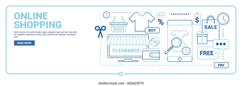 Online shopping web banner. Set of thin line design concept icons for mobile apps or services