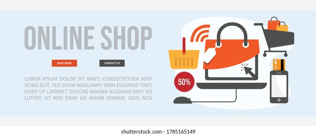 Online shopping web banner template design. Flat design style online shopping web banner vector illustration design