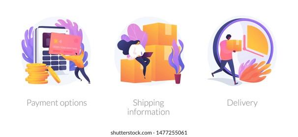 Online shopping web banners set. Internet store purchase e paying. Order shipment. Payment options, shipping information, delivery metaphors. Vector isolated concept metaphor illustrations