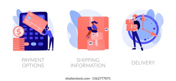 Online shopping web banners set. Internet store purchase e paying. Order shipment. Payment options, shipping information, delivery metaphors. Vector isolated concept metaphor illustrations