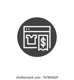 Online shopping with web browser icon vector, filled flat sign, solid pictogram isolated on white. Store shop web page symbol, logo illustration.