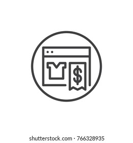 Online shopping with web browser line icon, outline vector sign, linear style pictogram isolated on white. Store shop web page symbol, logo illustration. Editable stroke