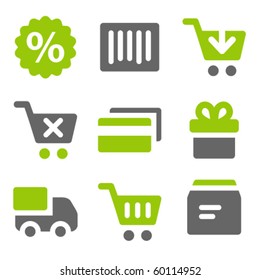 On-line shopping web icons, green grey solid icons