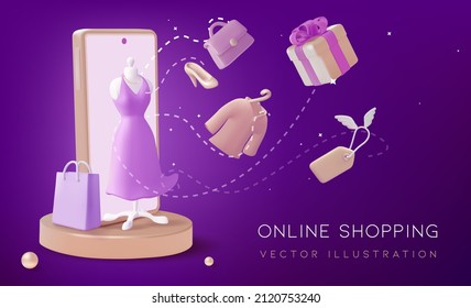 Online shopping and web store concept.  Realistic 3d vector illustration. - Shutterstock ID 2120753240