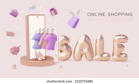 Online shopping and web store concept.  Realistic 3d vector illustration. - Shutterstock ID 2120753480
