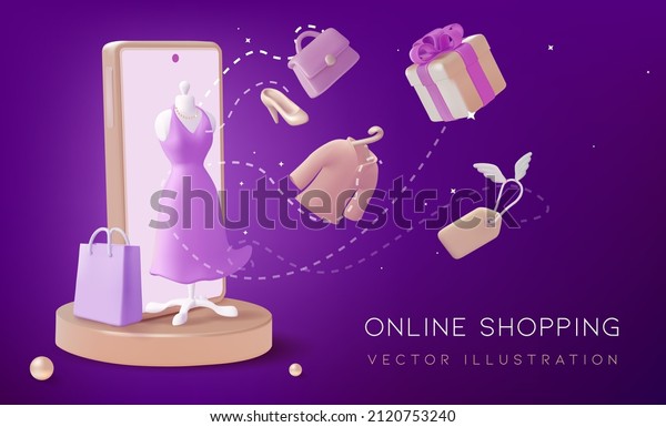 Online Shopping Web Store Concept Realistic: เวกเตอร์สต็อก (ปลอดค่า ...