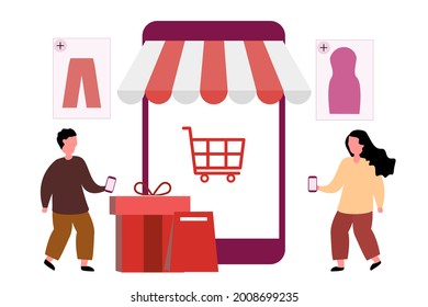 Concepto de sitio web de compras en línea, plantilla de sitio web de compras en línea con antecedentes blancos.