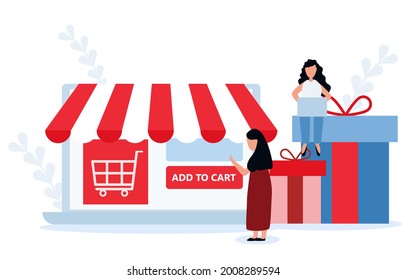 Online shopping website concept, Women shopping online on laptops.