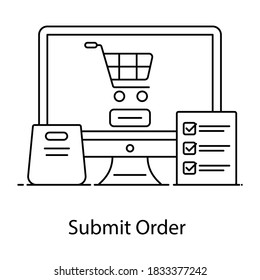 Online Shopping Website Denoting Concept Of Submit Order In Line Icon