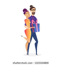 Online Shopping Website Design Element Template. Couple Walking with Present. Man and Woman with Gift Box Illustration. Satisfied Customers. Online Store Web Banner Concept