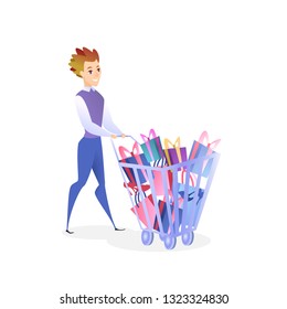 Online Shopping Website Design Element Template. Product Selling. Man with Gifts Illustration. Internet, Digital Marketing. Customer Satisfaction. Online Store Web Banner Concept