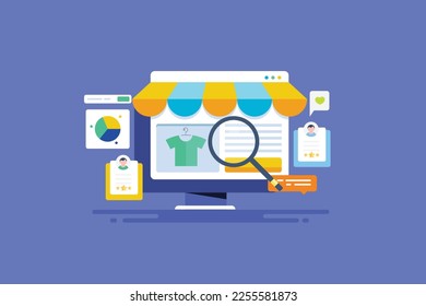 Online shopping website, eCommerce application, eCommerce SEO marketing, Digital storefront, Online payment - vector illustration with icons