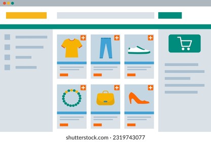 Online shopping website on computer screen: e-commerce and delivery concept