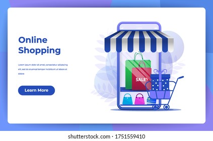 Online shopping for website page. Modern Flat Design Concept Of Landing Page Website And Mobile Website. vector Illustration