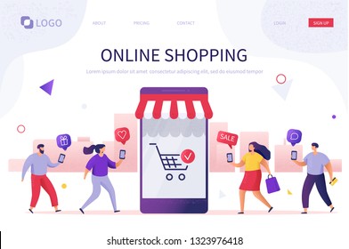 
Online shopping website template. Flat style vector illustration isolated on white background