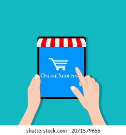 Online shopping website via tablet. Easy ecommerce website store and digital payment gateway.