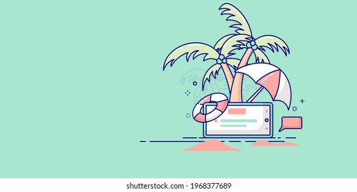 Online shopping Wherever you are, you can shop, such as going to the beach. vector art and illustration. 