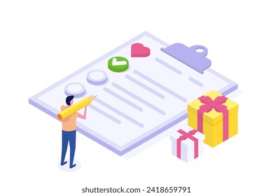 Online shopping wishlist, add to personalized collection isometric concept. Vector illustration.
