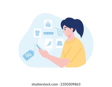 an online shopping woman trending concept flat illustration