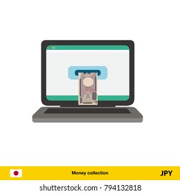 Online shopping. Yen banknote. E-commerce platform concept vector illustration.