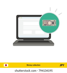 Online shopping. Yen banknote. E-commerce platform concept vector illustration.