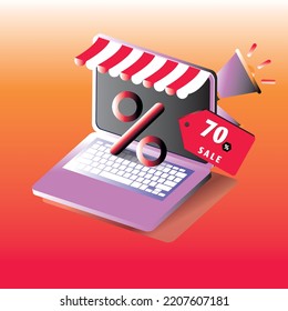 Online shopping.Design graphic elements, signs, symbols. Mobile marketing and digital marketing. 3D Web Vector Illustrations.
