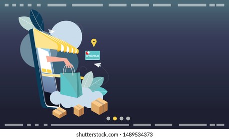  Online shopping,E-commerce,Vector  Creativity modern Idea and Concept illustration  flat design.