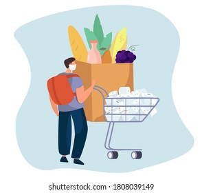 Online Shopping.Social Distancing, Keeping Distance for Decrease Infection Risk For Prevent Virus Covid-19. Food Delivery. Stay Home on Quarantine During Coronavirus Epidemic. Flat Vector Illustration