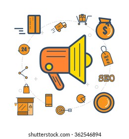 Online Shopping,Vector line art