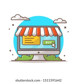 Online Shoppping Vector Icon Illustration. Cyber Monday Sale Icon Concept White Isolated. Flat Cartoon Style Suitable for Web Landing Page, Banner, Sticker, Background