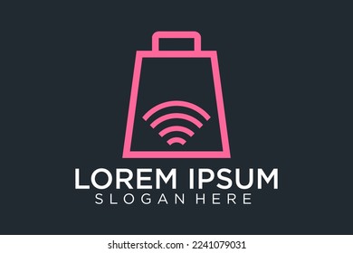 Online shops logo concept. Purple colored isolated luxury logotype of shopping centre in the shape of speaking handbag