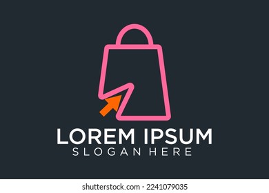 Concepto del logotipo de las tiendas en línea. Logotipo de lujo de color púrpura aislado de lujo de centro comercial en forma de bolso de habla