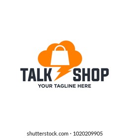 Online shops logo. Template colored isolated luxurious logotype of shopping center in the shape of speaking handbag. Fashion city, shopping bag.