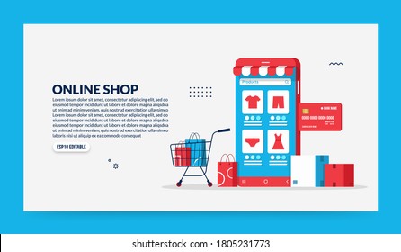 Diseño en línea de aplicaciones móviles, tiendas inteligentes y concepto de comercio electrónico