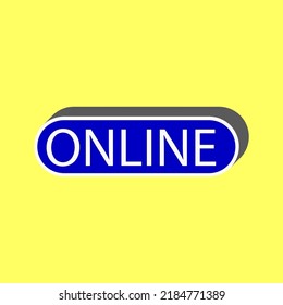 Online sign. Blue Icon with white stroke in 3d at yellow Background. Illustration.