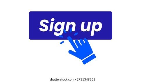 Hacer clic de Botón de Registrarse en línea con ilustración de interfaz de usuario de cursor de mano