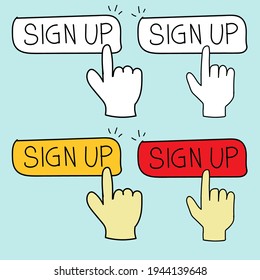 Online Sign Up Icon. Hand Drawn Of Sign Up Online Icon Flat Outline Style Isolated From Background. Sign Up Now, Sign Up Here Text Vector Illustration 