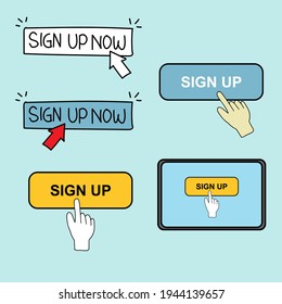 online sign up icon. hand drawn of sign up online icon flat outline style isolated from background. sign up now, sign up here text vector illustration 