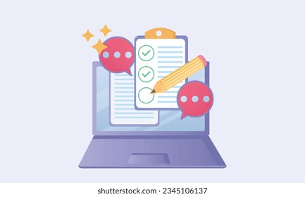 Online Signature and Web Document flat illustration. Computer with Document and Pencil.on white background.Vector Design Illustration.