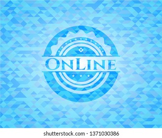 Online sky blue emblem with triangle mosaic background