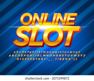 Online slot sticker text effects. Gold and red modern alphabet design. Luxury font alphabet