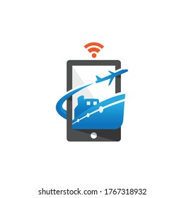 Online smart travel mobile vector technology logo design template