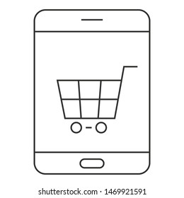 Online smartphone shopping icon. Outline online smartphone shopping vector icon for web design isolated on white background