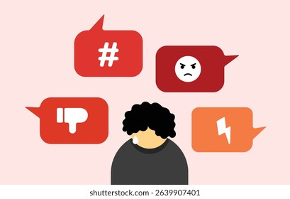 Online social media trolling and hate messages reviews illustration