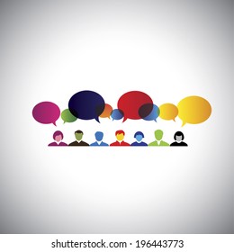 online social network of people talking, chatting - concept vector. This graphic illustration can also represent executives & employees meeting, online chat, interaction & communication